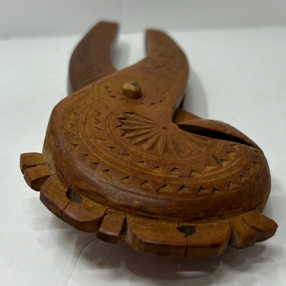 Vintage Hand Carved Wooden Horse Nutcracker‎ Folk Art Geometric Sunburst 8 Inch